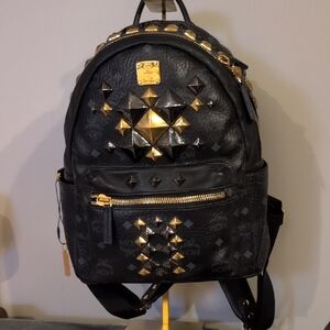 MCM Black Backpack with Gold Accents